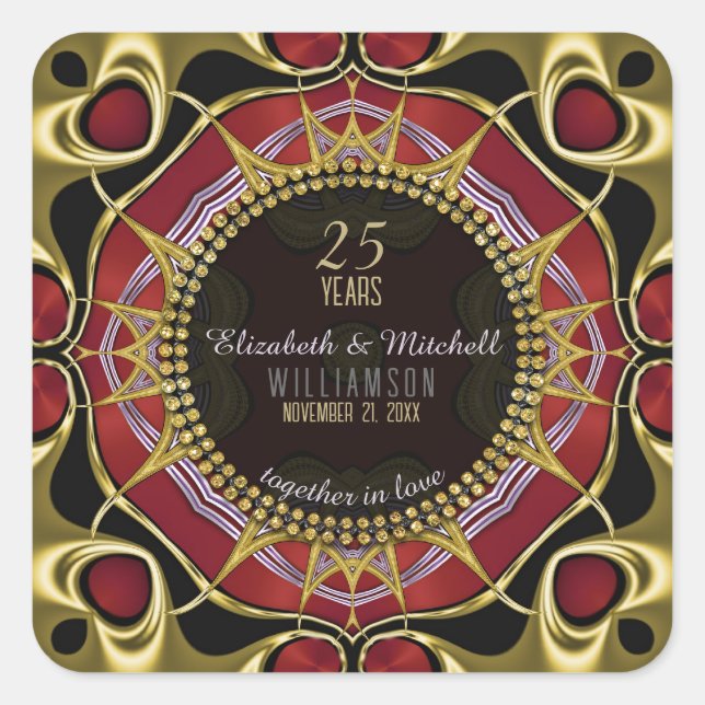 Black+Gold & Red Exotic Gotik 5 Jahre Jubiläum Quadratischer Aufkleber (Vorderseite)