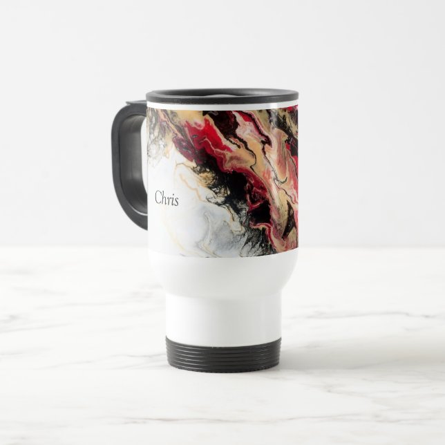 Black Gold Red Negative Space Abstrakt personalisi Reisebecher (Vorderseite Links)