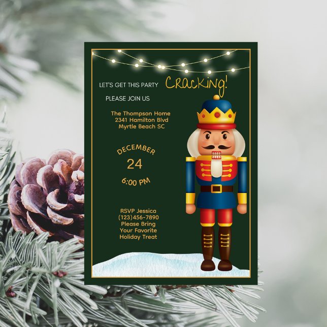 Black Gold Red Nutcracker Weihnachts-Party Einladung (Von Creator hochgeladen)