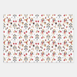Black Gold Red Snowmen Weihnachtsbaumen Urlaub Geschenkpapier Set