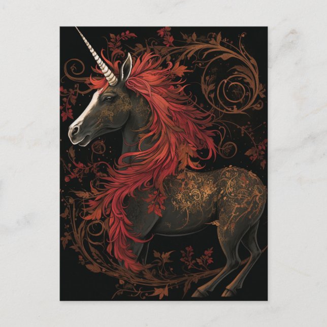 Black Gold Red Unicorn Postkarte (Vorderseite)