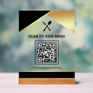Black Gold Restaurant Digitaler QR-Code-Menü Acrylschild
