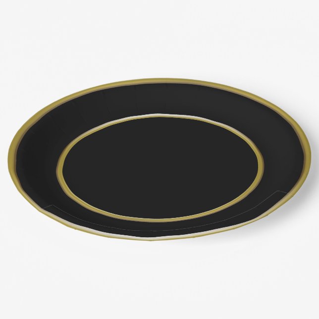 Black Gold Rim Formal Abendessen Pappteller (Schrägansicht)