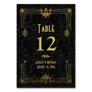 Black Gold Roaring 20er Art Deco Hochzeit Tischnummer