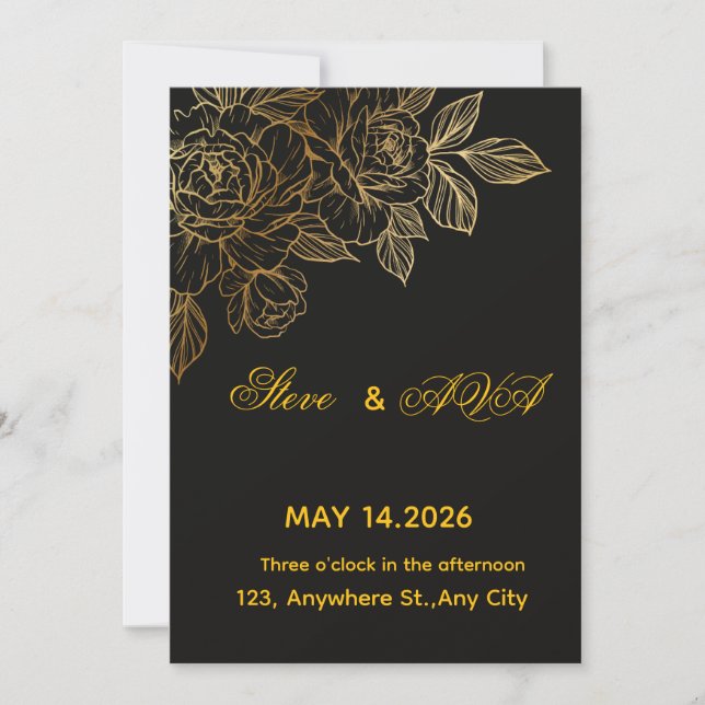 Black & Gold Romantic Wedding Invitation | Elegant (Devant)
