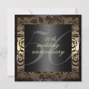 Black & Gold Rose 50. Hochzeitstag Einladung