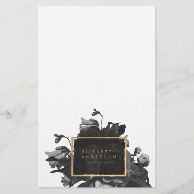 Black Gold Rose Bouquet Briefpapier (Vorderseite)