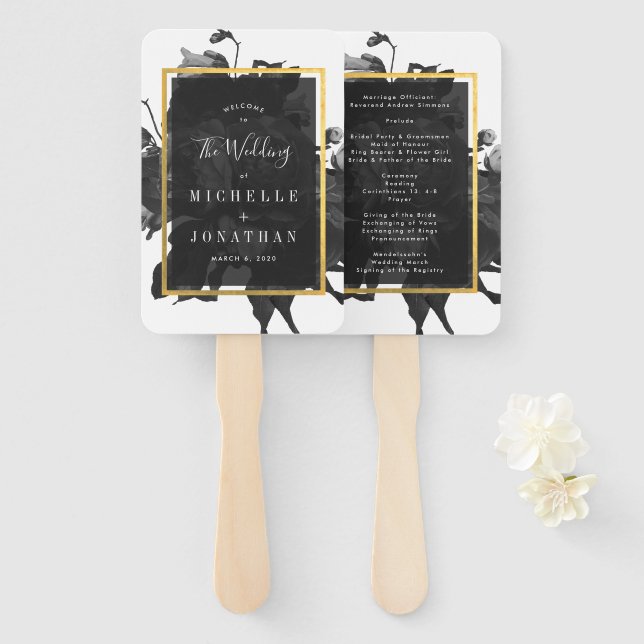 Black Gold Rose Bouquet Wedding Fächer (Vorne und Hinten)