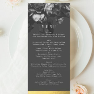 Black Gold Rose Bouquet Wedding Menu