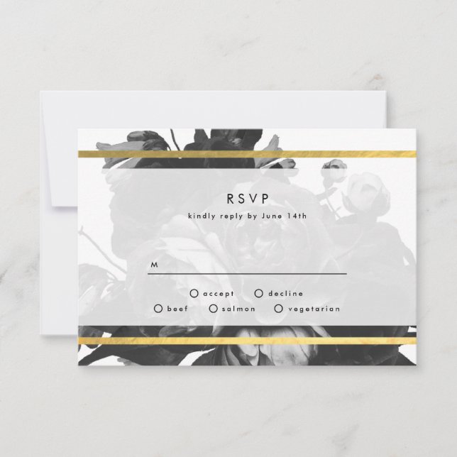 Black Gold Rose Bouquet Wedding RSVP Card Karte (Vorderseite)