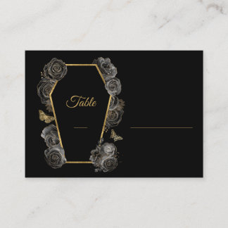 Black & Gold Rose Coffin Gothic Hochzeitsflat Platzkarte