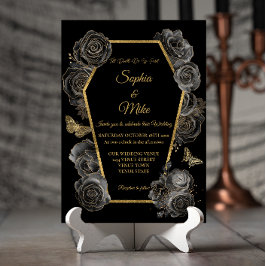 Black & Gold Rose Coffin Gotische Hochzeit Einladung
