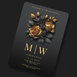 Black Gold Rose QR Gothic Wedding Einladung