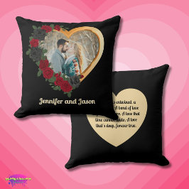 Black & Gold Roses, Gold Heart Photo Frame Kissen