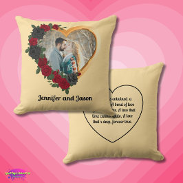 Black & Gold Roses, Gold Heart Photo Frame Kissen