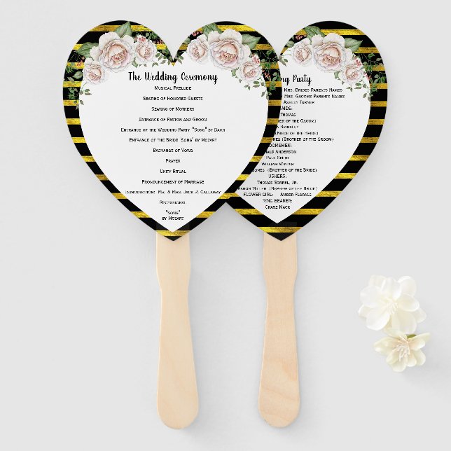 Black Gold Roush Roses Hochzeitsprogramm Fan Fächer (Vorne und Hinten)