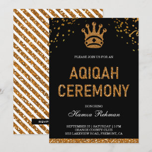 Black Gold Royal Crown Prince Aqiqah Einladung