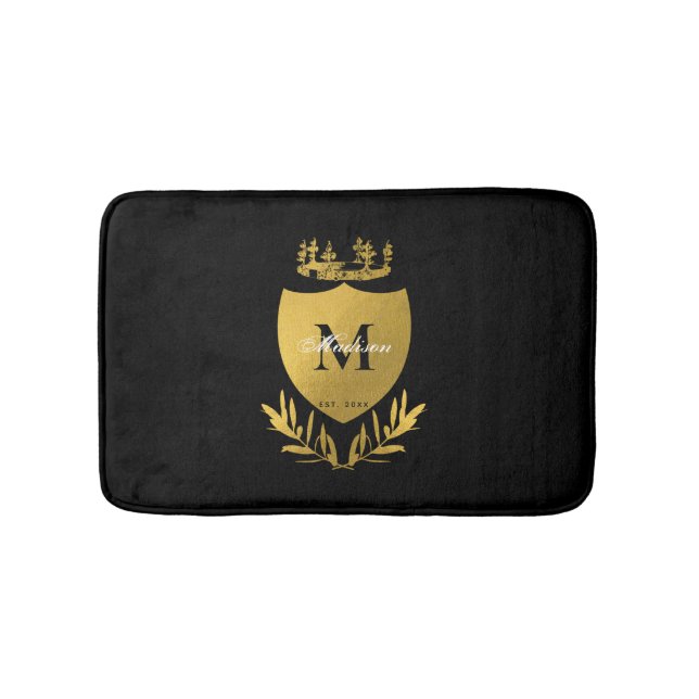Black & Gold Royal Emblem Shield Monogram Badematte (Vorderseite)