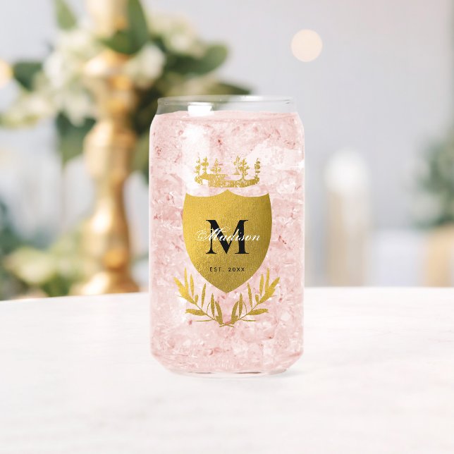 Black & Gold Royal Emblem Shield Monogram Dosenglas (Insitu (Hochzeit))