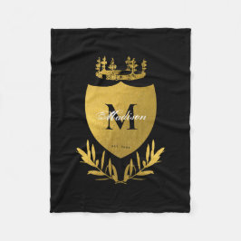 Black & Gold Royal Emblem Shield Monogram Fleecedecke