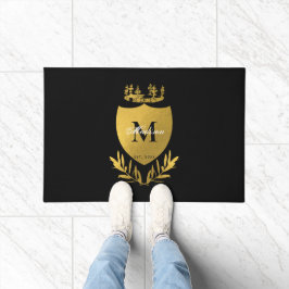 Black & Gold Royal Emblem Shield Monogram Fußmatte