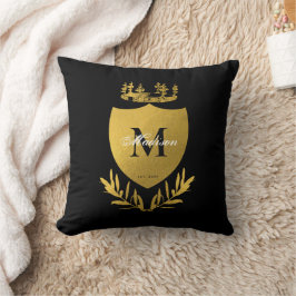 Black & Gold Royal Emblem Shield Monogram Kissen