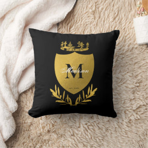 Black & Gold Royal Emblem Shield Monogram Kissen