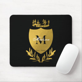 Black & Gold Royal Emblem Shield Monogram Mousepad