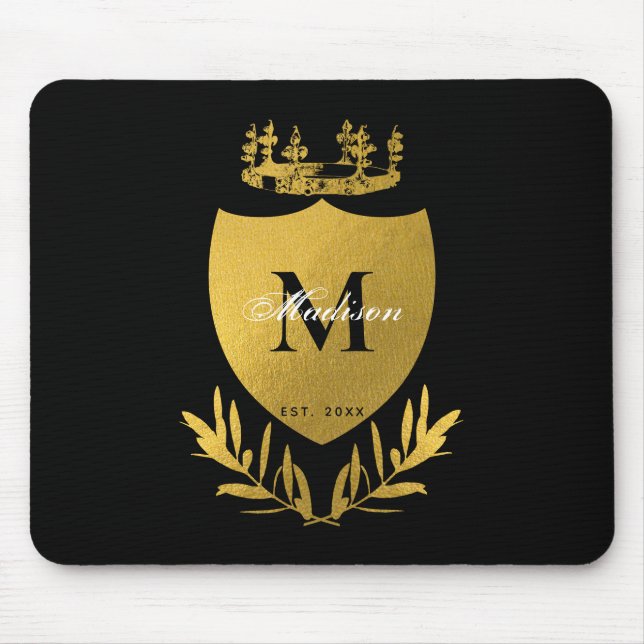 Black & Gold Royal Emblem Shield Monogram Mousepad (Vorne)