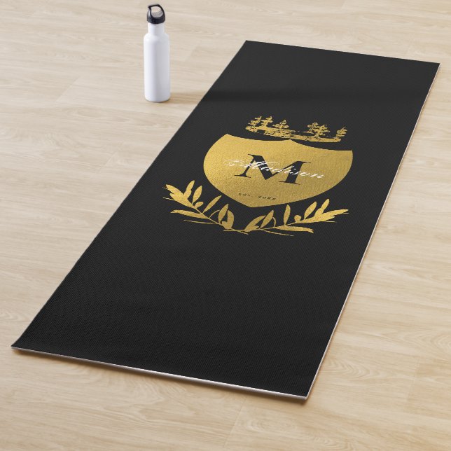 Black & Gold Royal Emblem Shield Monogram Yogamatte (Beispiel)