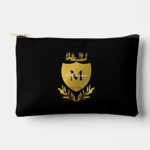 Black & Gold Royal Emblem Shield Monogram Zubehörtasche