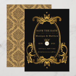 Black Gold Royal Wedding speichert die Datumskarte Einladung