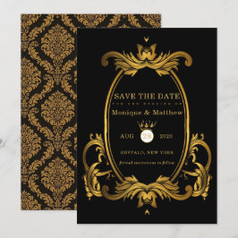 Black Gold Royal Wedding speichert die Datumskarte Einladung