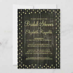 Black & Gold Rustic Country Brautparty lädt ein Einladung