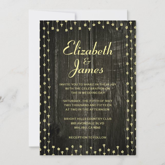 Black & Gold Rustic Wood Wedding Invitations (Devant)