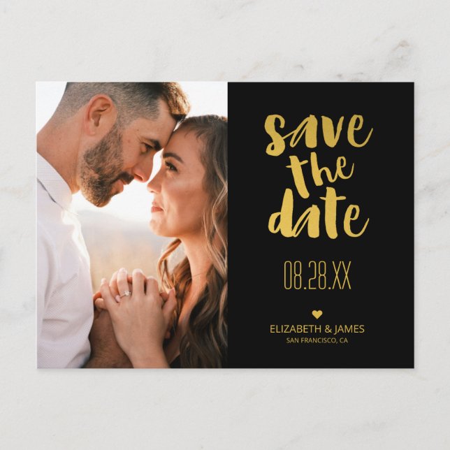 Black Gold Rustikales, modernes Save the Date Foto Postkarte (Vorderseite)