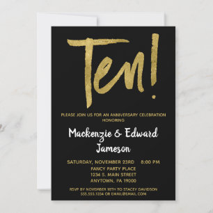 Black Gold Script 10th Anniversary Invitation