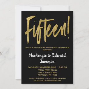 Black Gold Script 15e anniversaire Invitation