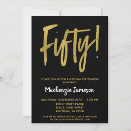 Black Gold Script 50th Birthday Party Invitation