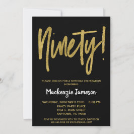 Black Gold Script 90th Birthday Party Invitation