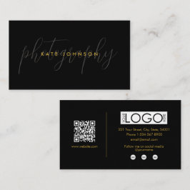 Black Gold Script Calligraphy Signature QR Code Visitenkarte