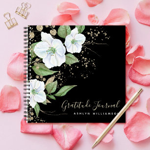 Black Gold Script Floral Watercolor Dankbarkeit Notizbuch
