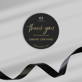 Black Gold Script Grand Opening Logo Vielen Dank Runder Aufkleber