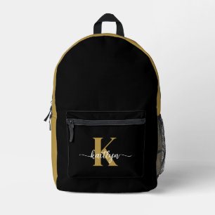 Black Gold Script Monogram Bedruckter Rucksack