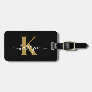 Black Gold Script Monogram Gepäckanhänger