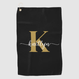 Black Gold Script Monogram Golfhandtuch