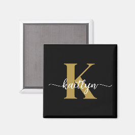 Black Gold Script Monogram Magnet