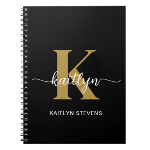 Black Gold Script Monogram Notizblock