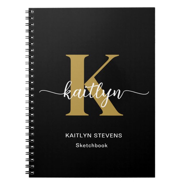 Black Gold Script Monogram Notizblock (Vorderseite)