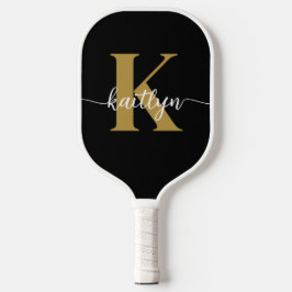Black Gold Script Monogram Pickleball Schläger